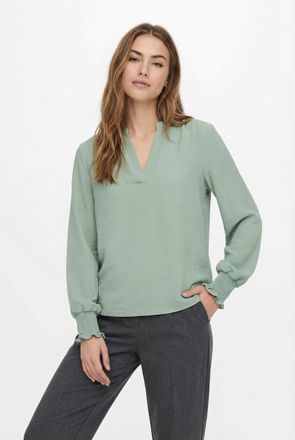 Only Blusenshirt ONLY ONLMETTE V-NECK LS SMOCK TOP NOOS WVN, Damen, Gr. XS, jadeite, Web, Obermaterial: 100% Polyester, unifarben, regular fit normal, V-Au