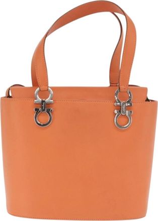 Ferragamo Gancini Handbag Leather Orange Leather Handbag (Pre-Owned)