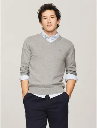 Tommy Hilfiger Mens Flag Logo V-Neck Sweater