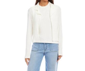 Karen Kane Ribbed Long Set-In Sleeves Jacket - Petite In Off White