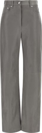 Sportmax Gray Lamb Leather Casual Womens Pants
