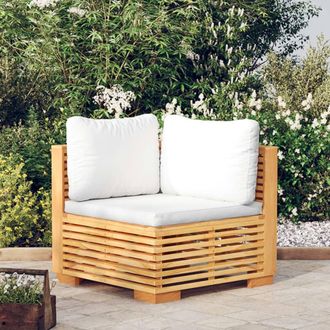 vidaXL Sof&aacute; Esquina Jard&iacute;n Con Cojines Color Crema Madera Maciza Teca Vidaxl