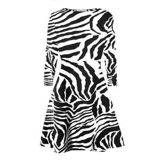 Janisramone Womens Ladies New Animal Zebra Print Long Sleeve Flared Skater Swing Dress Stretchy Mini Top