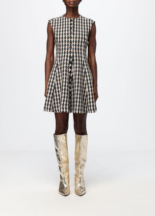 Msgm Sleeveless Check Pattern Virgin Wool Knit Mini Dress