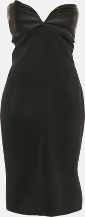 Brandon Maxwell Black Crepe Leather Trimmed Strapless Knee-Length Dress