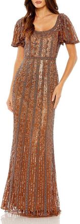 Mac Duggal Scoop Neck Flutter Sleeve Embellished Gown in Copper at Nordstrom, Size 12