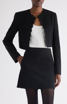 Chlo&eacute; Scallop Edge Spencer Jacket in Black at Nordstrom, Size 14 Us