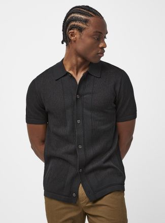 Le 31 Mens Patterned openwork knit Polo Shirt-collar cardigan