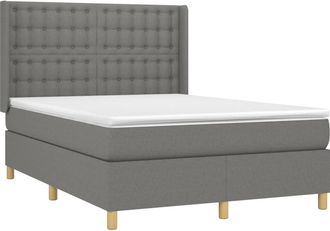 vidaXL Cama Box Spring Colch&oacute;n Y Luces Led Tela Gris Oscuro 140x200 Cm Vidaxl