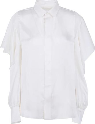 sacai Satijnen x Chiffon Blouse - Dames - Overhemden - Wit - L - Satijn - Overhemden
