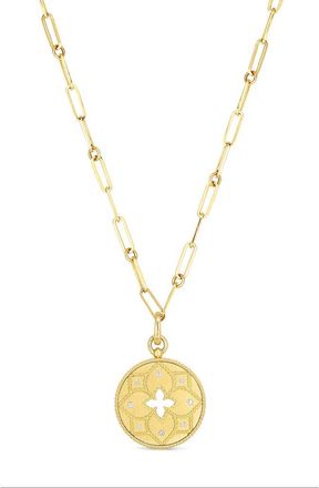 Roberto Coin Venetian Princess Diamond Medallion Necklace in Yg at Nordstrom, Size 19