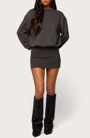 Edikted Jannah Long Sleeve Sweatshirt Minidress in Dark-Gray at Nordstrom, Size X-Small
