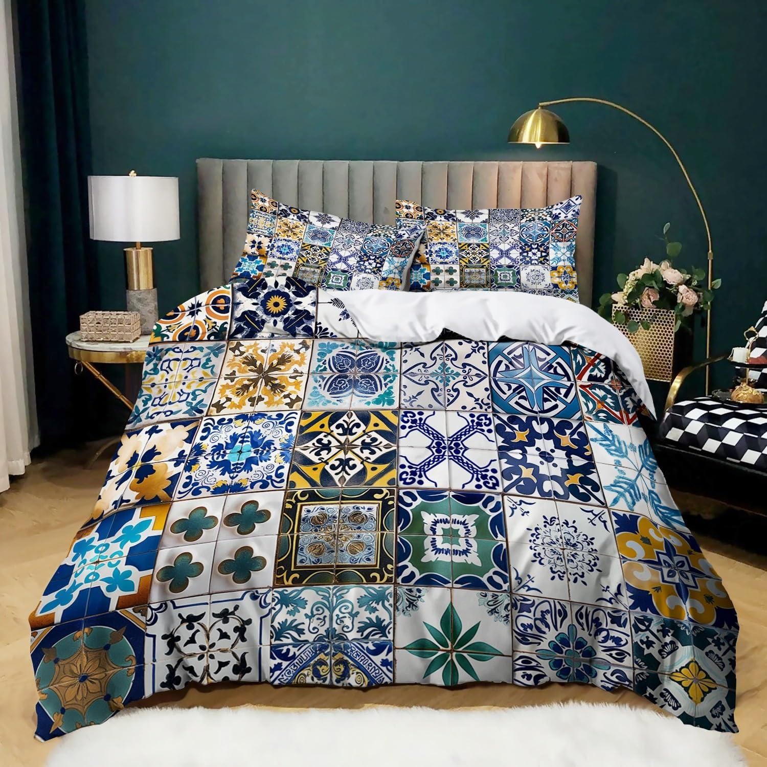 TT Global Bettwäsche-Set 200x200 Cm – 3-teilig, Geometrisches Motiv, Wendbar, Mit Reißverschluss