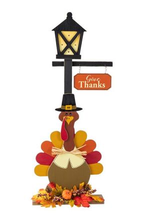 Glitzhome Fall Thanksgiving Lighted Wooden Lamp Post Porch Decor in Orange at Nordstrom, Size Large