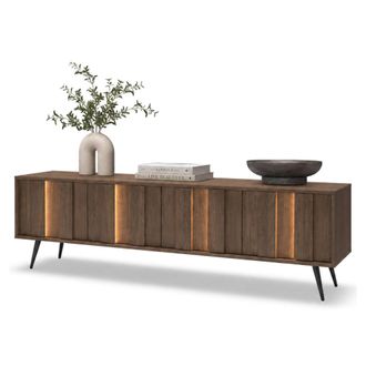 Dmora Mueble Para Tv Kafami, Un Estante, 4 Puertas, Con Luz Led, 183x40x54h Cm Marr&oacute;n Nogal