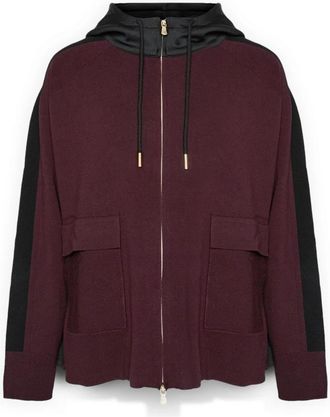 Elena Miro Capuchonvest met rits en contrasterende banden - Dames - Vesten met rits - Rood - M - Polyester - Hoodies & sweatvesten