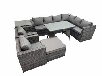Fimous Patio Furniture Sets with Dining Table Big Stool Side Table in Dark Grey