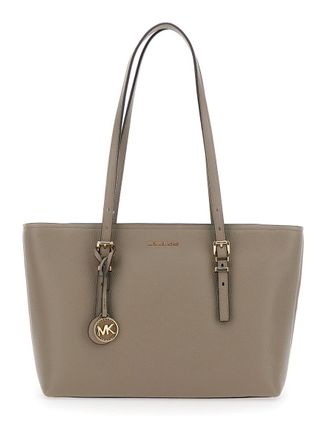 Michael Kors Quinn Grey Medium Tote Bag With Removable Logo Charm And Embossed Logo Lettering On The Front In Grained Leather Woman