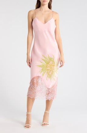 Desigual Lace Trim Satin Slipdress in Pink at Nordstrom Rack, Size X-Small