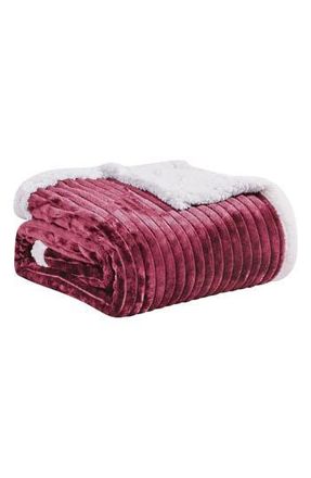 Luxury Home Plush Reversible Plain Weave Corduroy Faux Shearling Throw Blanket in Burgundy at Nordstrom Rack, Size Queen