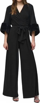 Joseph Ribkoff Sweater Knit Bolero With Faux Fur Trim In Black
