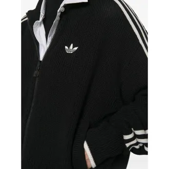 adidas Ribbed Zip-Up with Side Stripes Cardigan - Black