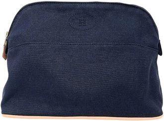 Herm&egrave;s Navy Cotton Canvas Pouch (Pre-Owned)