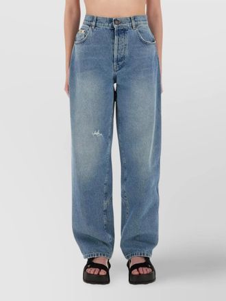 Moschino high-rise distressed five-pocket trousers with belt loops