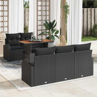 vidaXL Conjunto De Sof&aacute; De Jard&iacute;n 6 Pcs Negro 100 X 55 X 73 Cm Vidaxl