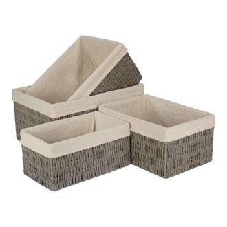 Red Hamper Set of 4 Paper Rope Storage Basket with White Cotton Lining