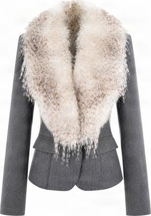 Elisabetta Franchi Melange Detachable Eco-Fur Collar Wool Blazer