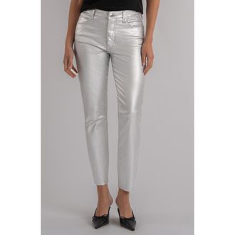 Swat Fame Charlize Fab Ab Metallic Coated High Waist Ankle Cigarette Jeans in Silver at Nordstrom Rack, Size 8