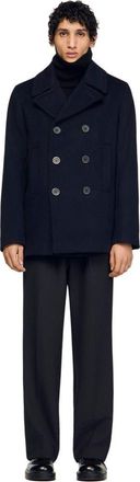 Sandro Straight-fit wool-blend coat in Navy Blue at Nordstrom, Size Xx-Large