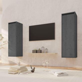 Berkfield Home Wall Cabinets 2 pcs Grey 30x30x100 cm Solid Pinewood | Size: 30 x 30 x 100 cm