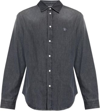 Versace Denim Overhemd Met Patch - Heren - Spijkeroverhemden - Grijs - L - Denim - Overhemden