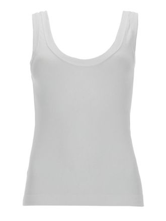 Brunello Cucinelli White Solid Scoop Neck Top