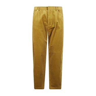Prada Slim-fit Trousers, male, Yellow, Size: L Velvet Corduroy Trousers with Enamel Logo