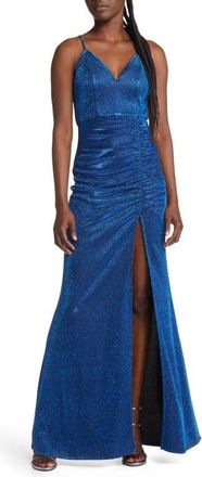 Love, Nickie Lew Long Side Slit V Front Dress in Royal at Nordstrom, Size Small