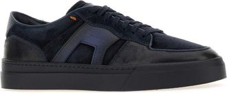 Santoni Mens Blue Leather And Suede Sport Sneakers Bliue