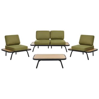 Beliani Conjunto De Jard&iacute;n 4 Piezas De Madera De Acacia Certificada Estructura De Aluminio Set De Sof&aacute; 4 Plazas Con Cojines Verde Oliva Minozzo