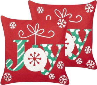 Beliani Beliani - Set of 2 Scatter Cushions Fabric Cotton Throw Pillow Christmas Motif 45 x 45 cm Red Gingerbread