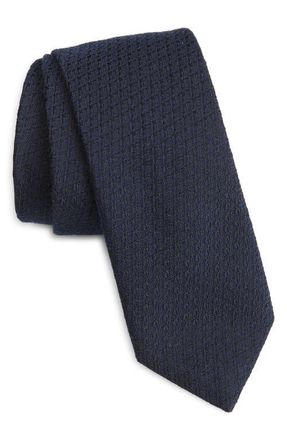 BOSS Cotton & Silk Tie in Dark Blue at Nordstrom
