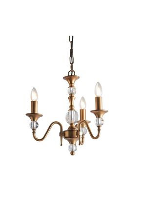 Netlighting Polina 3 Light Multi Arm Ceiling Pendant Chandelier Antique Brass Crystal E14
