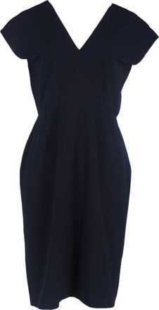 Roland Mouret V-Neck Knee-Length Dress in Navy Blue Wool