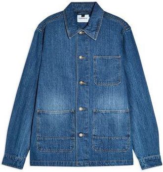 Topman BLUE DENIM THREE POCKET OVERSHIRT
