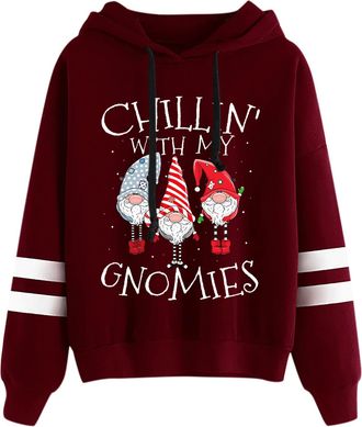Generic Ladies Hoodies Christmas Jumpers Casual Loose Dwarf Gonk Print Sweatshirts Lightweight Soft Cropped Pullover Tops Autumn and Winter Funny Comfortable 