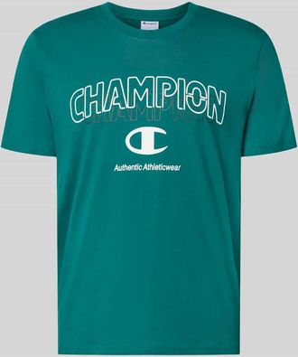 Champion T-Shirt mit Label-Print und Rundhalsausschnitt in Dunkelgruen, Gr&ouml;&szlig;e XXL