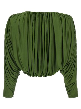 Self Portrait Draped Bat Sleeve Blouse - Olive Green