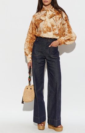 Victoria Beckham Flared Leg Jeans, Womens, Navy Blue