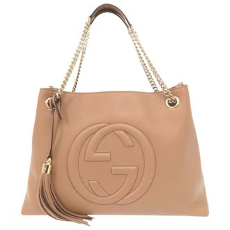 Gucci Beige Leather Shoulder Bag Tote Bag (Pre-Owned)